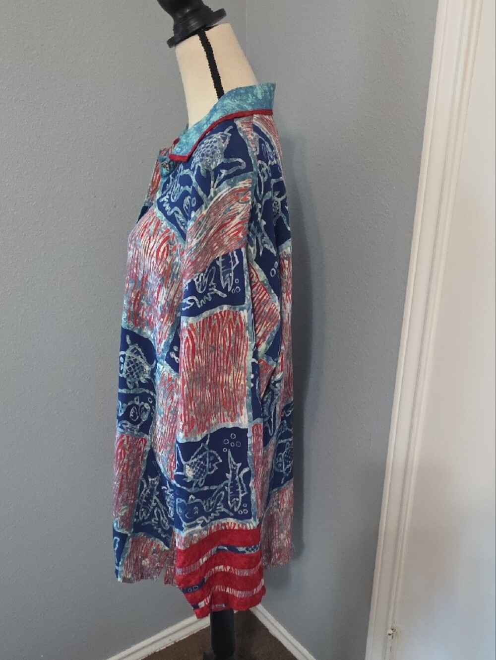 Vintage  Multi-Color Patchwork Button-Down Shirt Sz XL - Picture 4 of 7